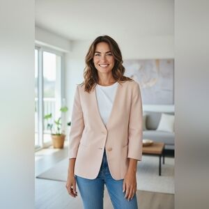 1980s Vintage Cream Sisley Italy Women's Blazer Size 48 EU